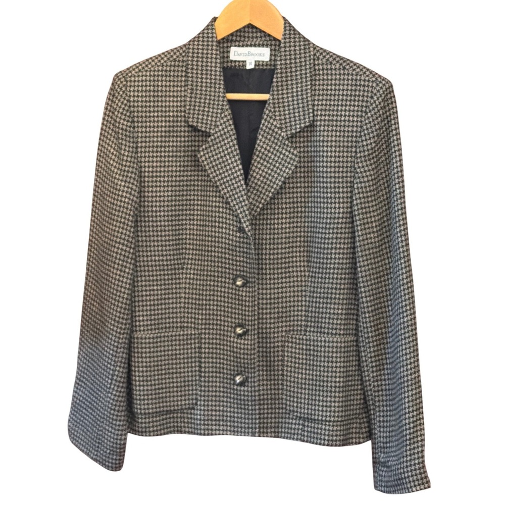 Vintage 90's David Brooks Houndstooth Blazer Dark Academia Preppy Officecore